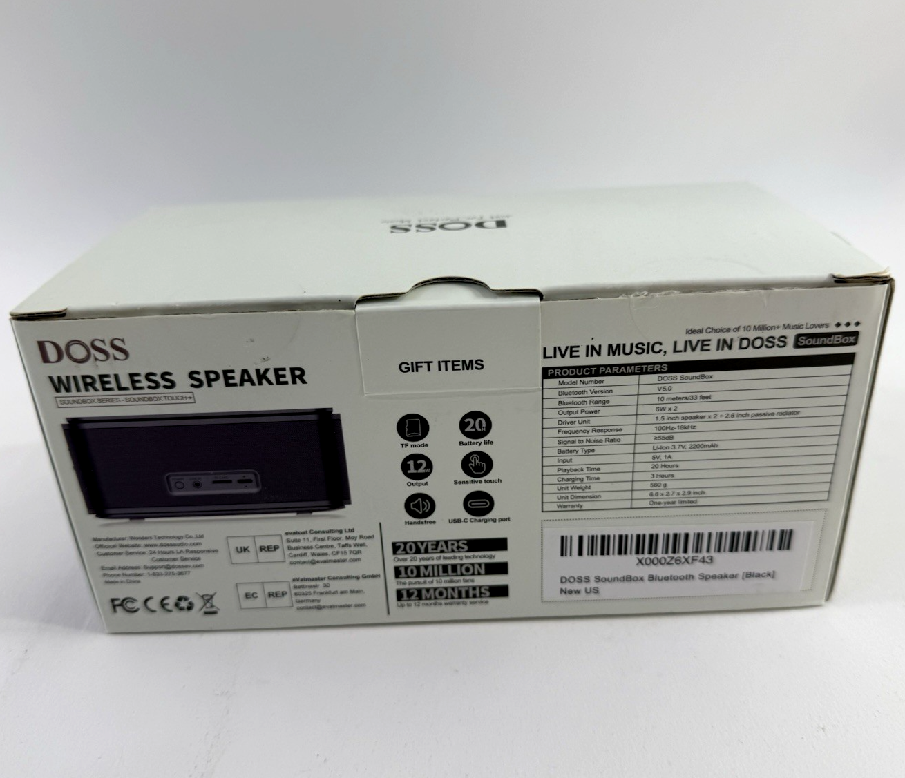 DOSS SoundBox Wireless Portable Bluetooth V5.0 Black Speaker - New, Open Box