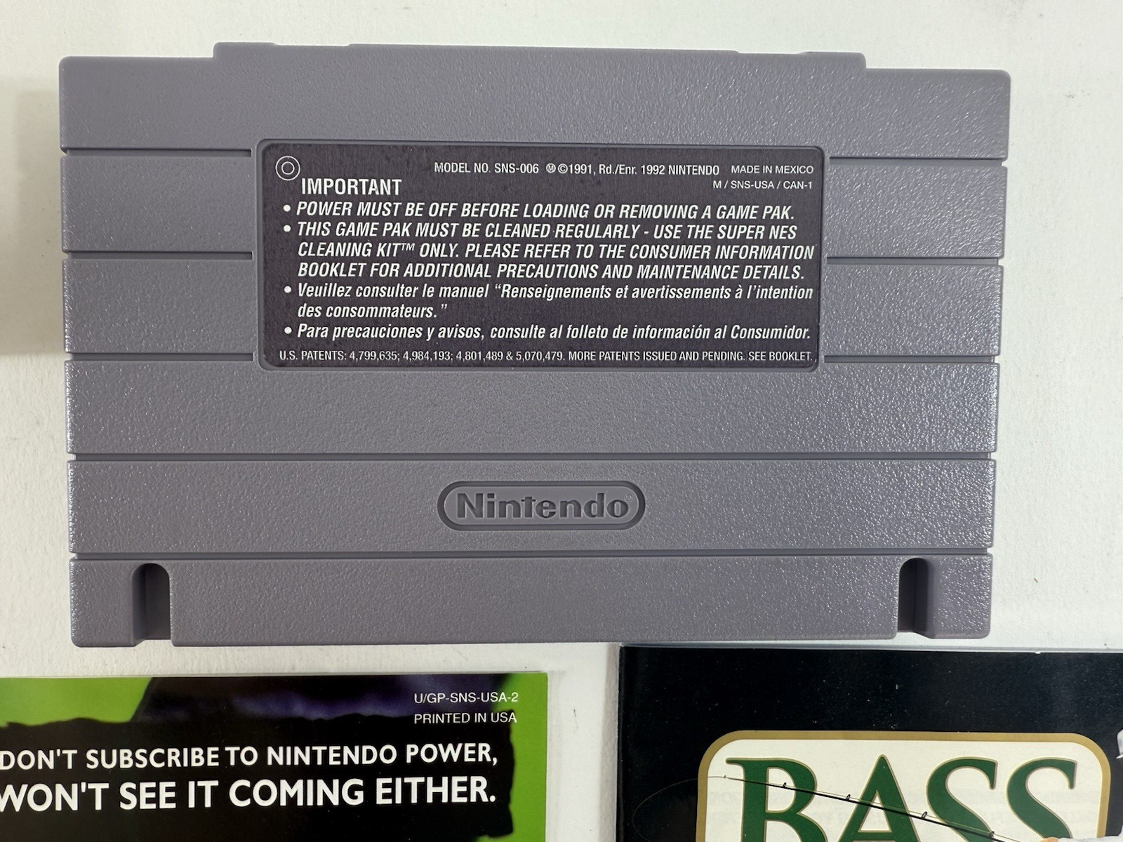 Bass Masters Classic Pro Edition (Super Nintendo, 1996) Game Box Manual Inserts