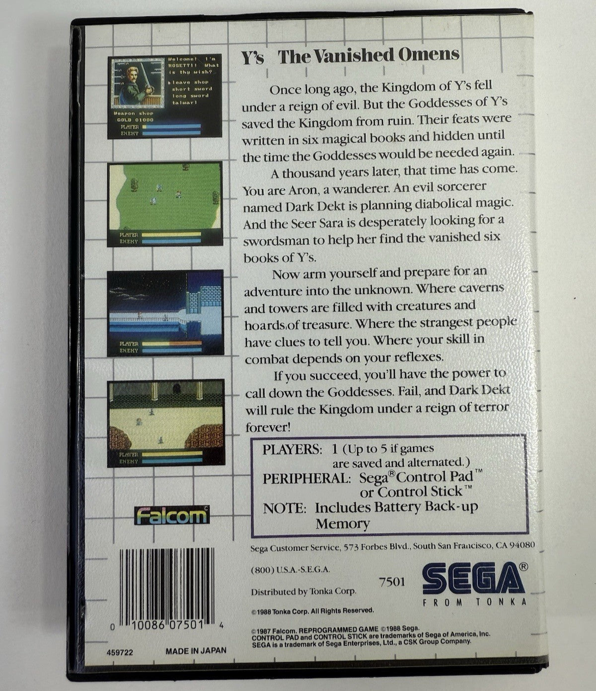 YS: The Vanished Omens (Sega Master System, 1988) Case And Manual Only - No Game