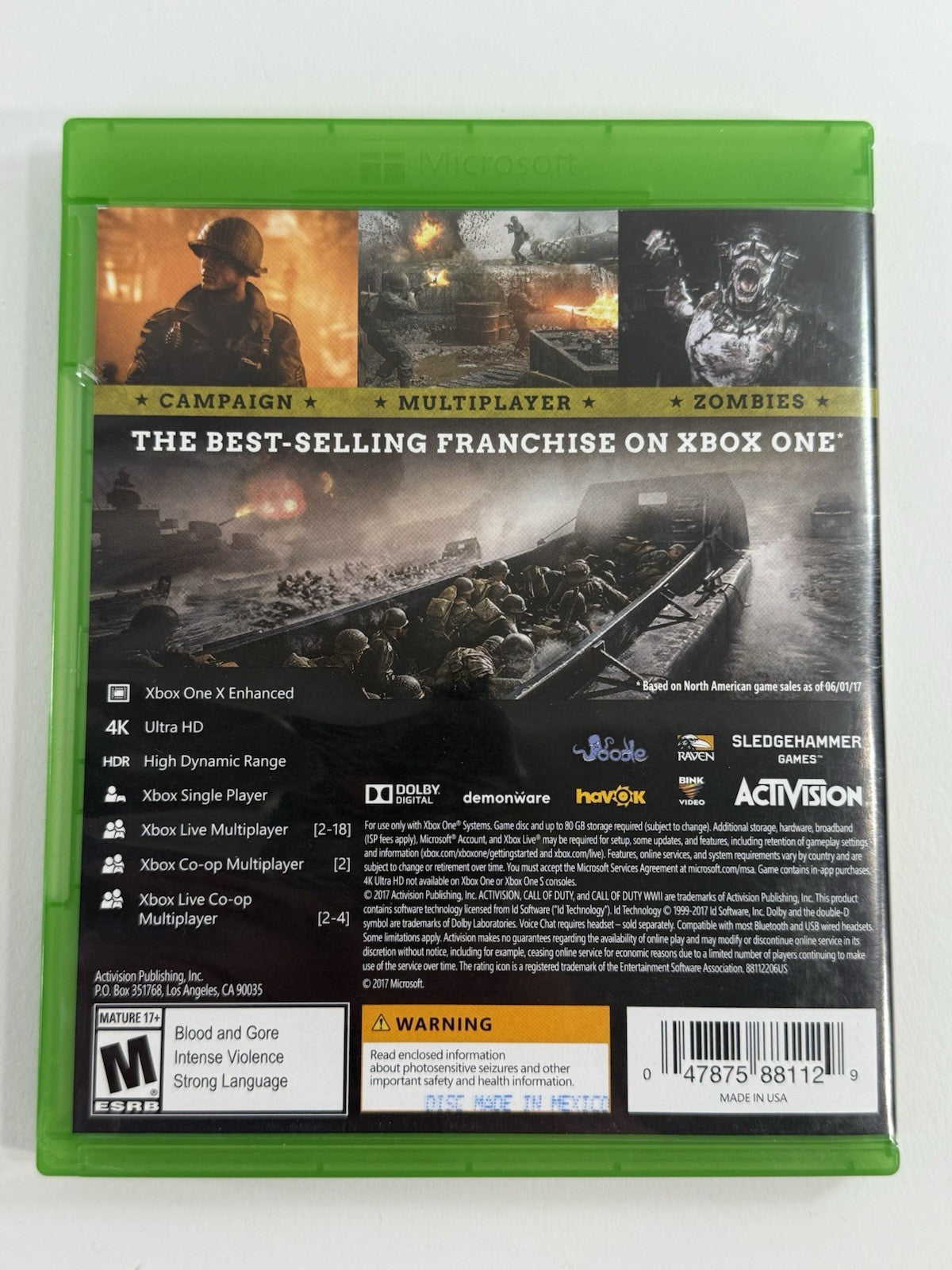 Call of Duty: WWII (Microsoft Xbox One, 2017) Game Case Insert - Tested