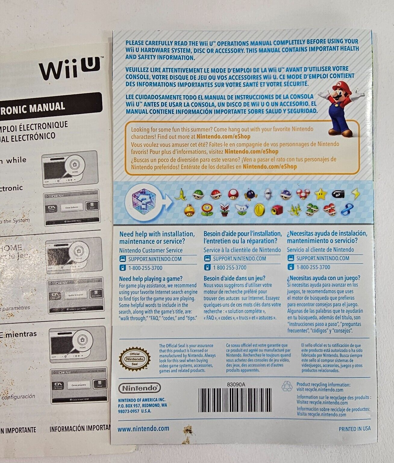 Mario Kart 8 (Nintendo Wii U, 2014) Game Case Manual Inserts - Tested