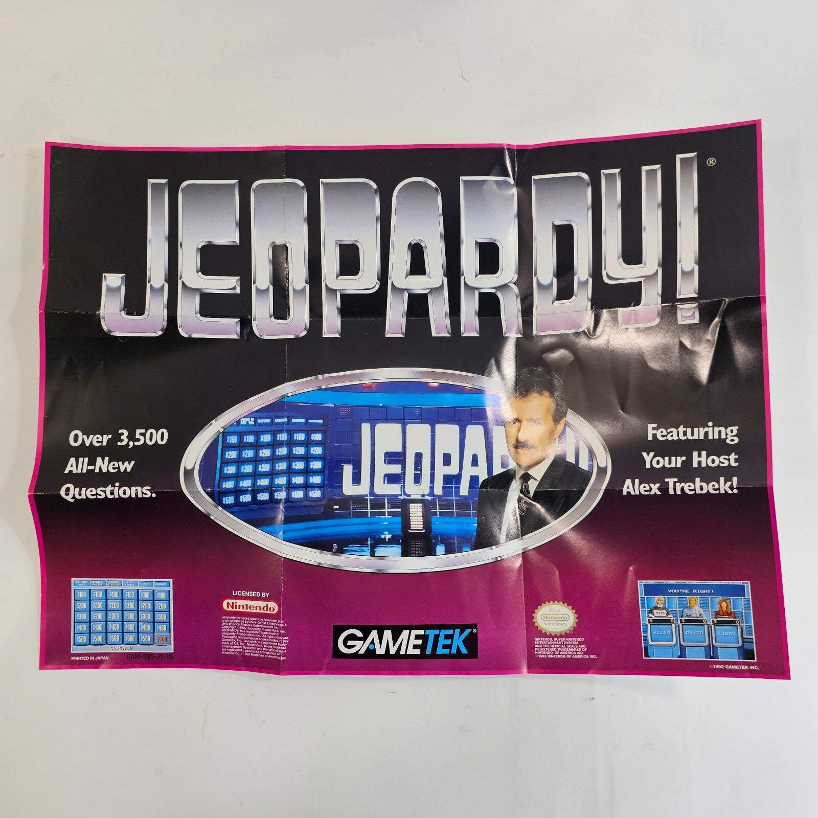 Jeopardy (Super Nintendo, 1992) Game Box Manual Poster - Tested and Working
