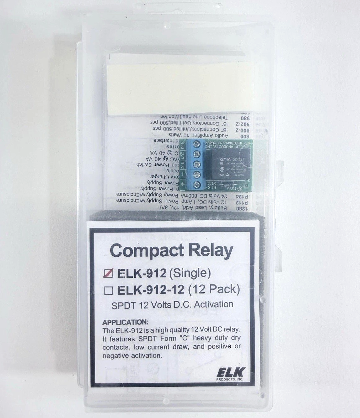 ELK 912 Compact Relay SPDT 12 Volt DC Activation Relay - New, Open Box