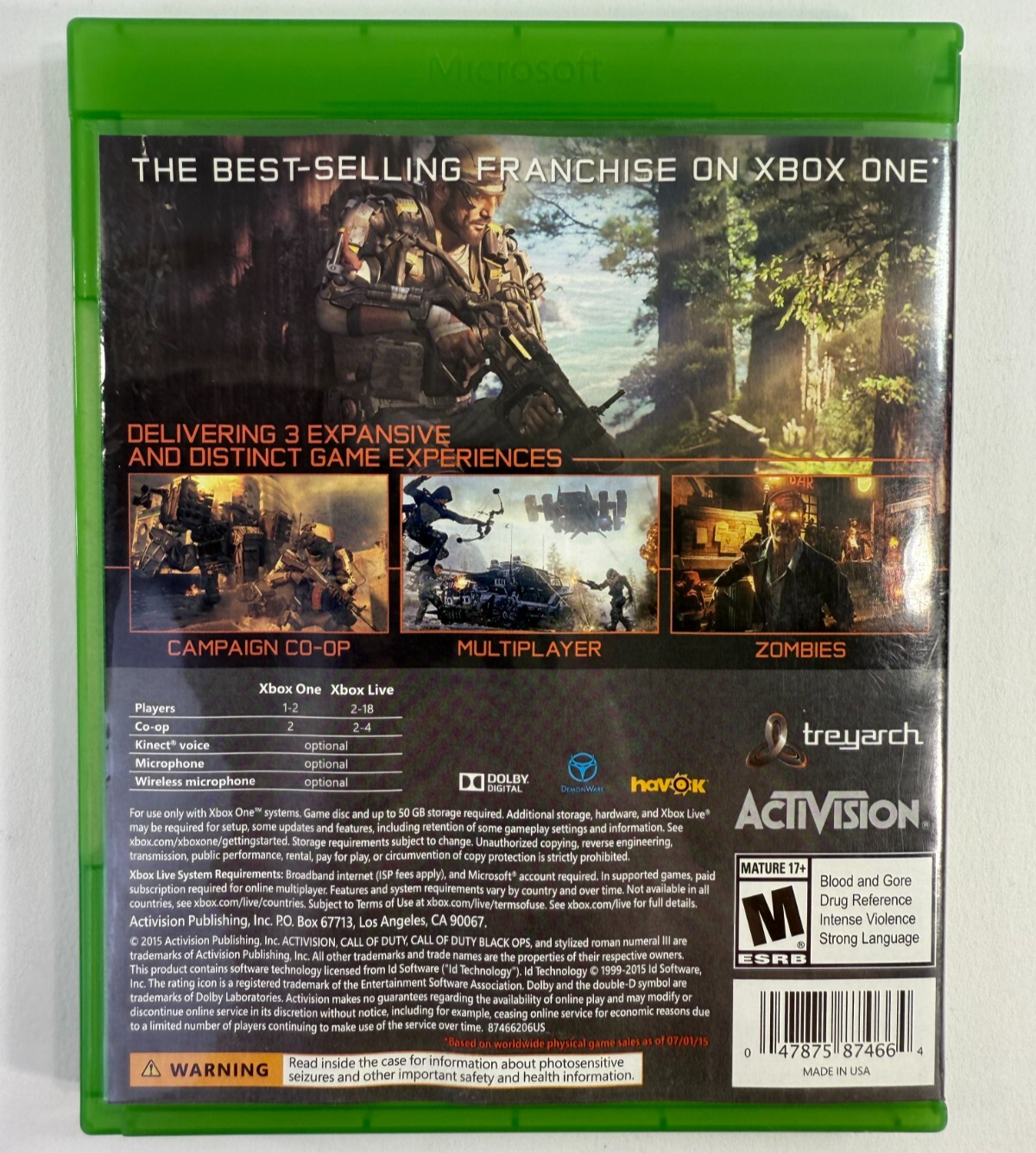 Call of Duty: Black Ops III (Microsoft Xbox One, 2015) Game & Case - Tested