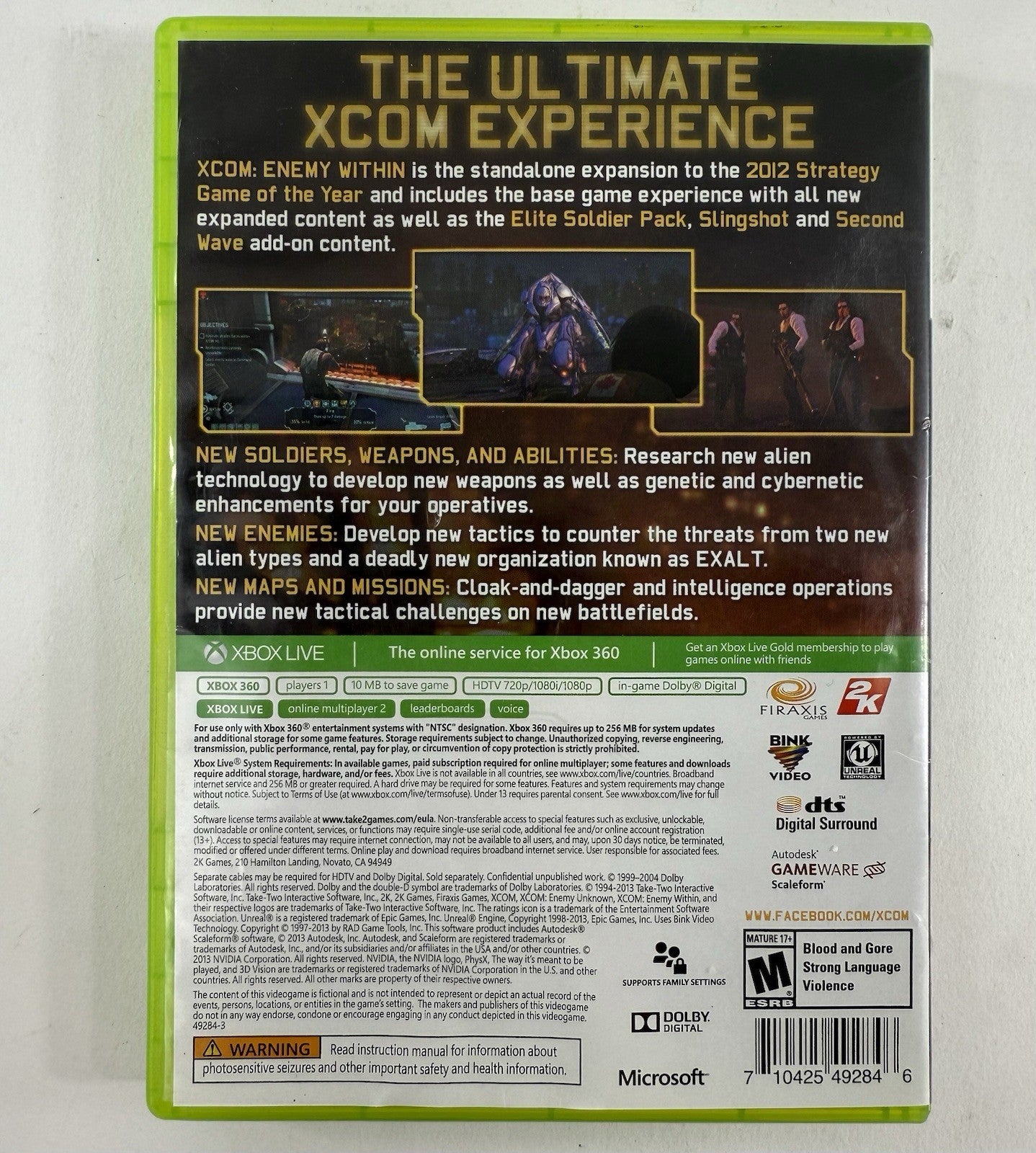 XCOM: Enemy Within Commander Edition (Microsoft Xbox 360, 2013) Game Case Manual