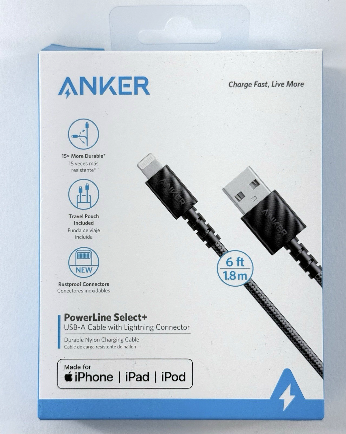 Anker Powerline Select+ 6ft USB-A Cable Lightning Cables MFi Certified - New
