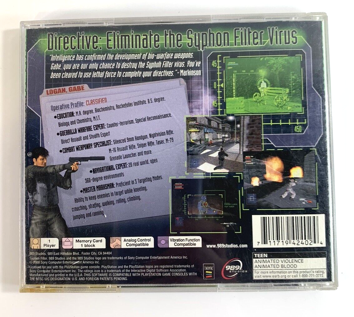 Syphon Filter (Sony PlayStation 1, 1999) Game Case Manual Complete - Tested