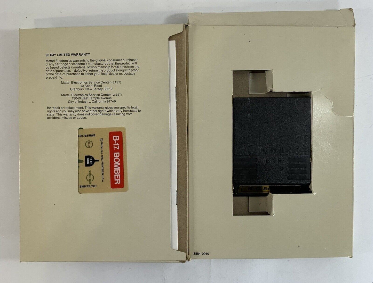 B-17 Bomber (Intellivision, 1982) Game Box Manual Overlay