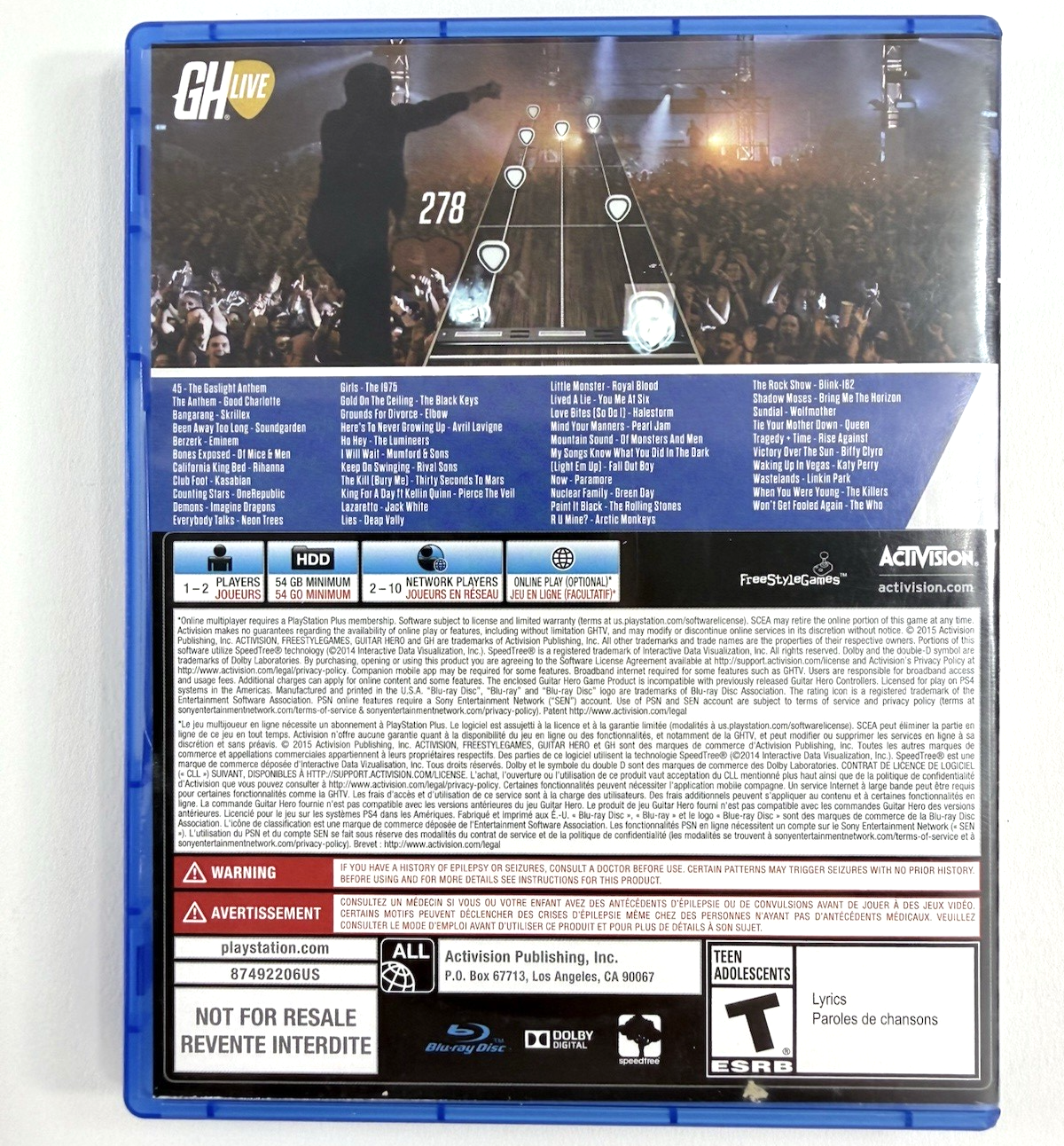 Guitar Hero Live (PlayStation 4, 2015) Game with Case - Tested and Working