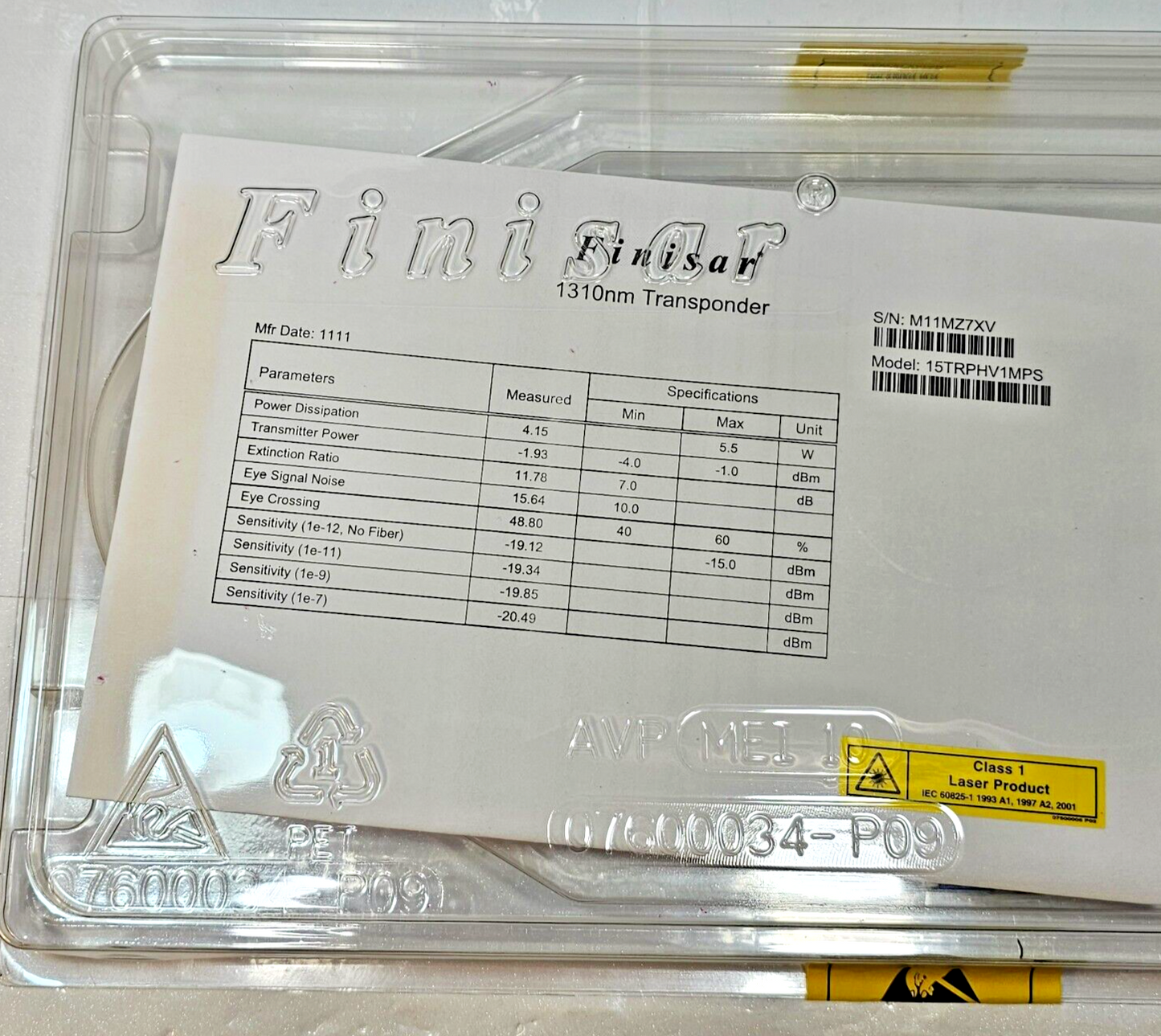 Finisar 1310nm Transponder 15TRPHV1MPS - New/Factory Sealed