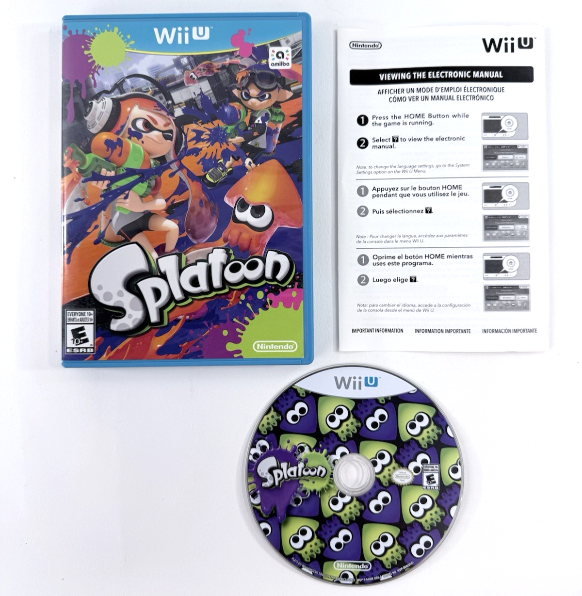 Splatoon (Nintendo Wii U, 2015) Game Case Manual - Tested and Working