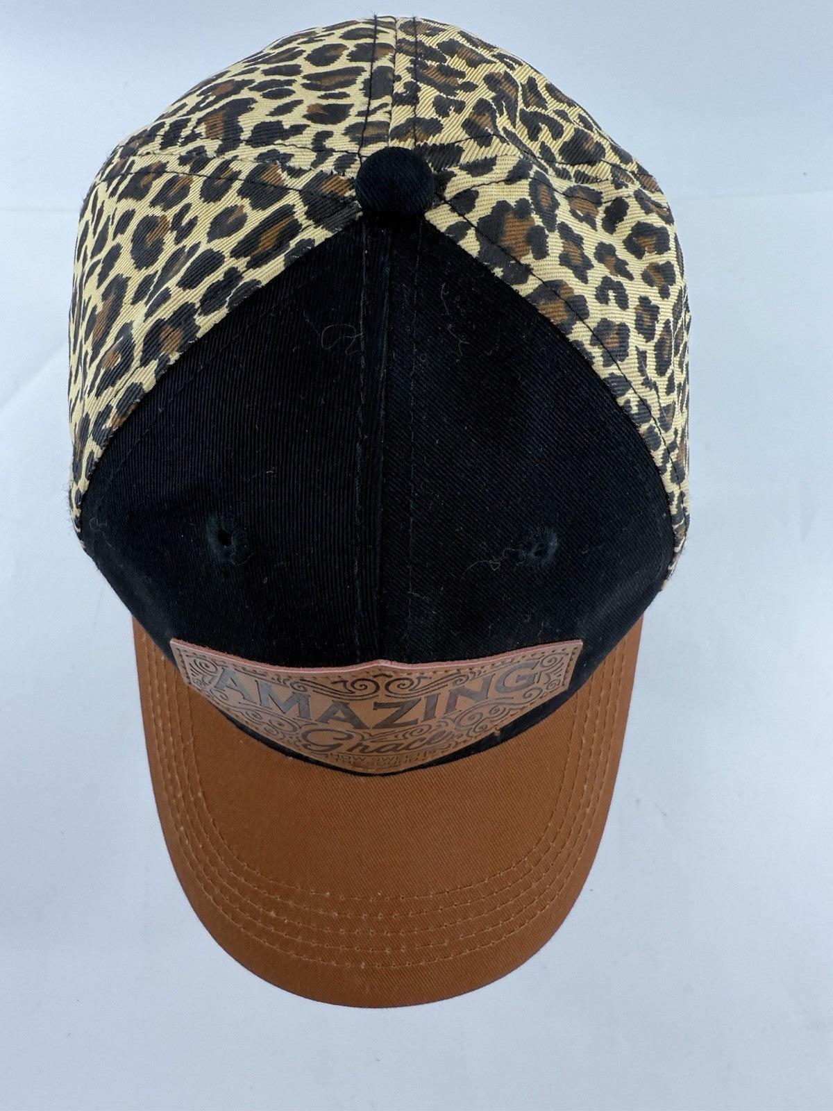 Blessed Girl 'Amazing Grace' Leopard Print and Leather One Size Baseball Cap