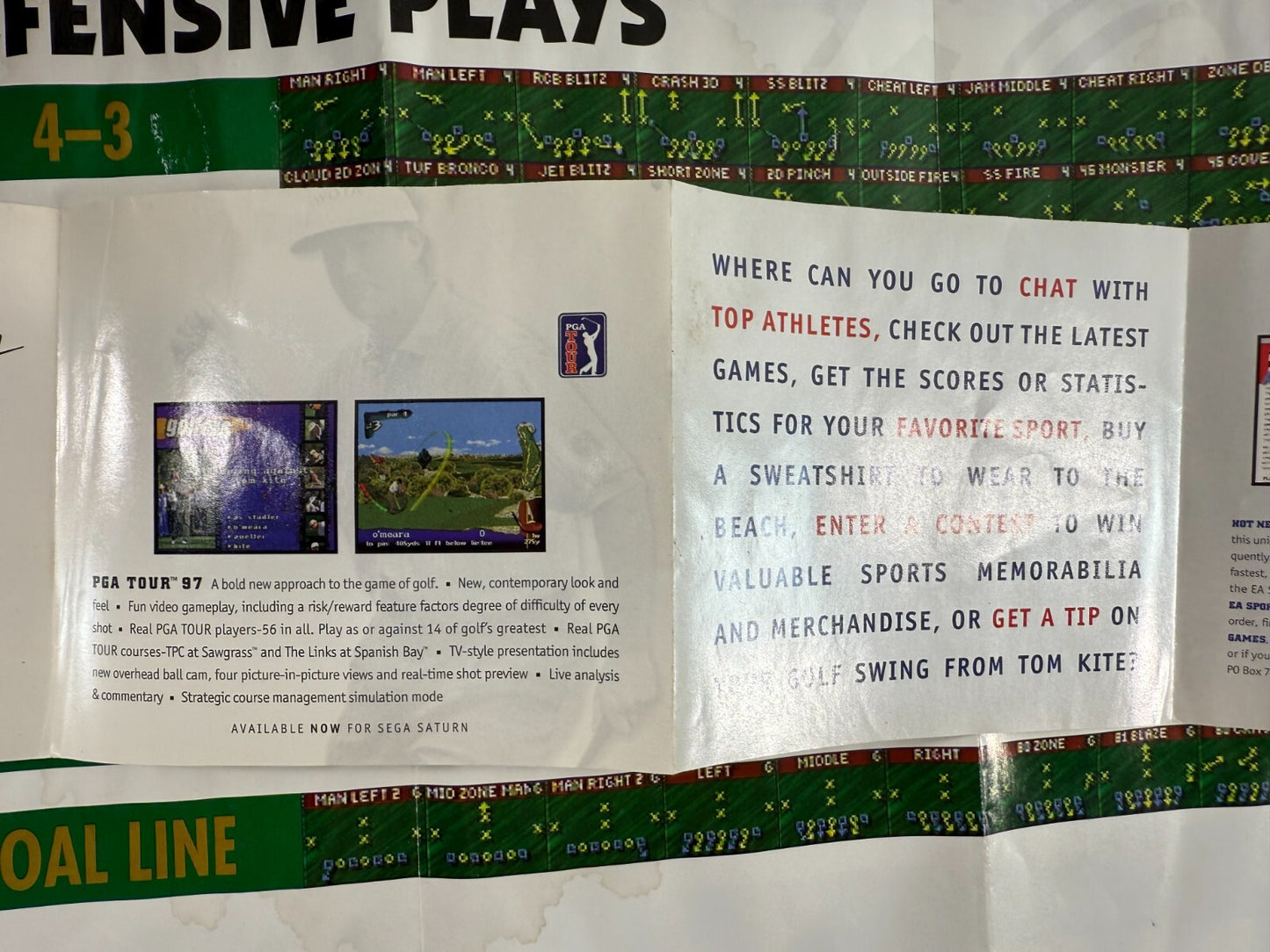 Madden NFL 97 (Sega Saturn, 1996) Game Case Manual Poster Insert - Tested