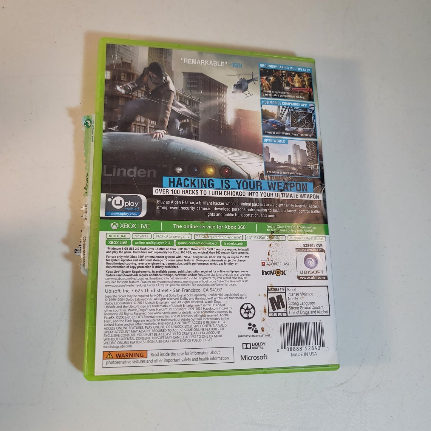 Watch Dogs (Microsoft Xbox 360, 2014) No Manual - 2 Discs