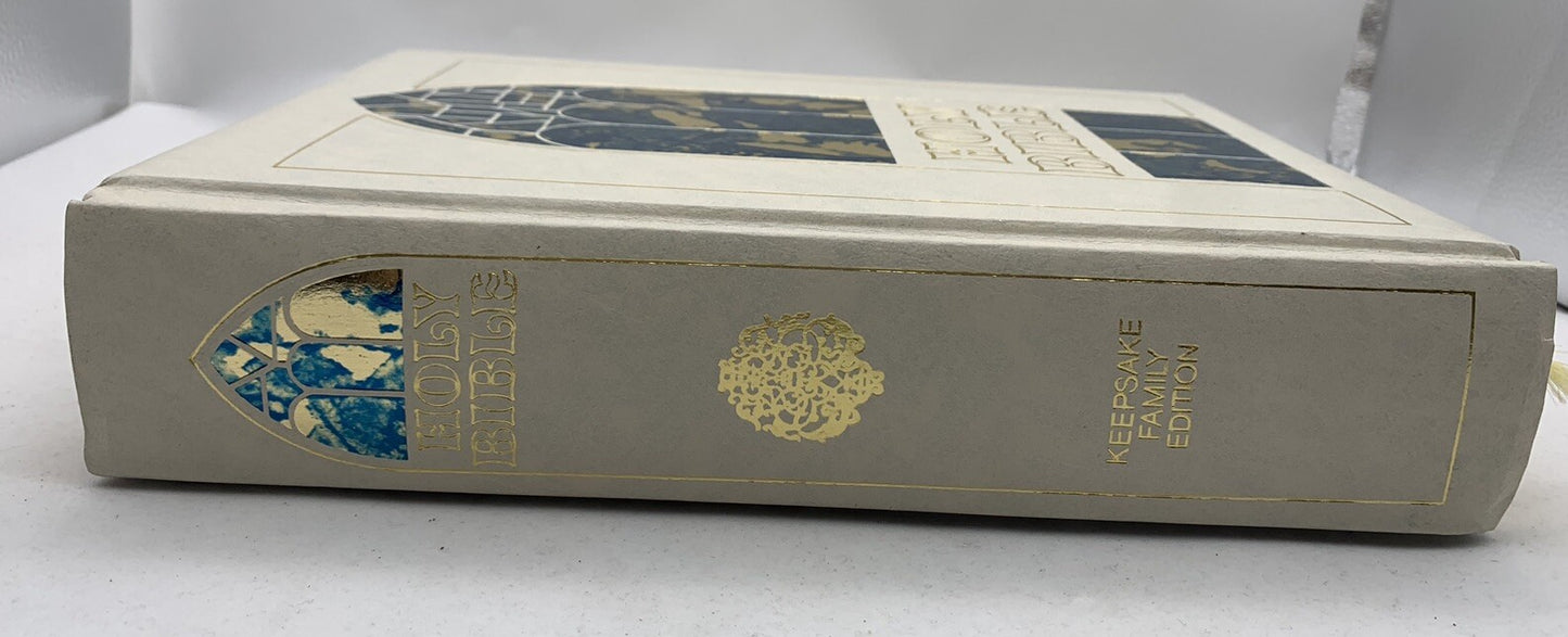 Large Vintage White & Gold Holy Bible Red Letter 1976 Keepsake Family Edition