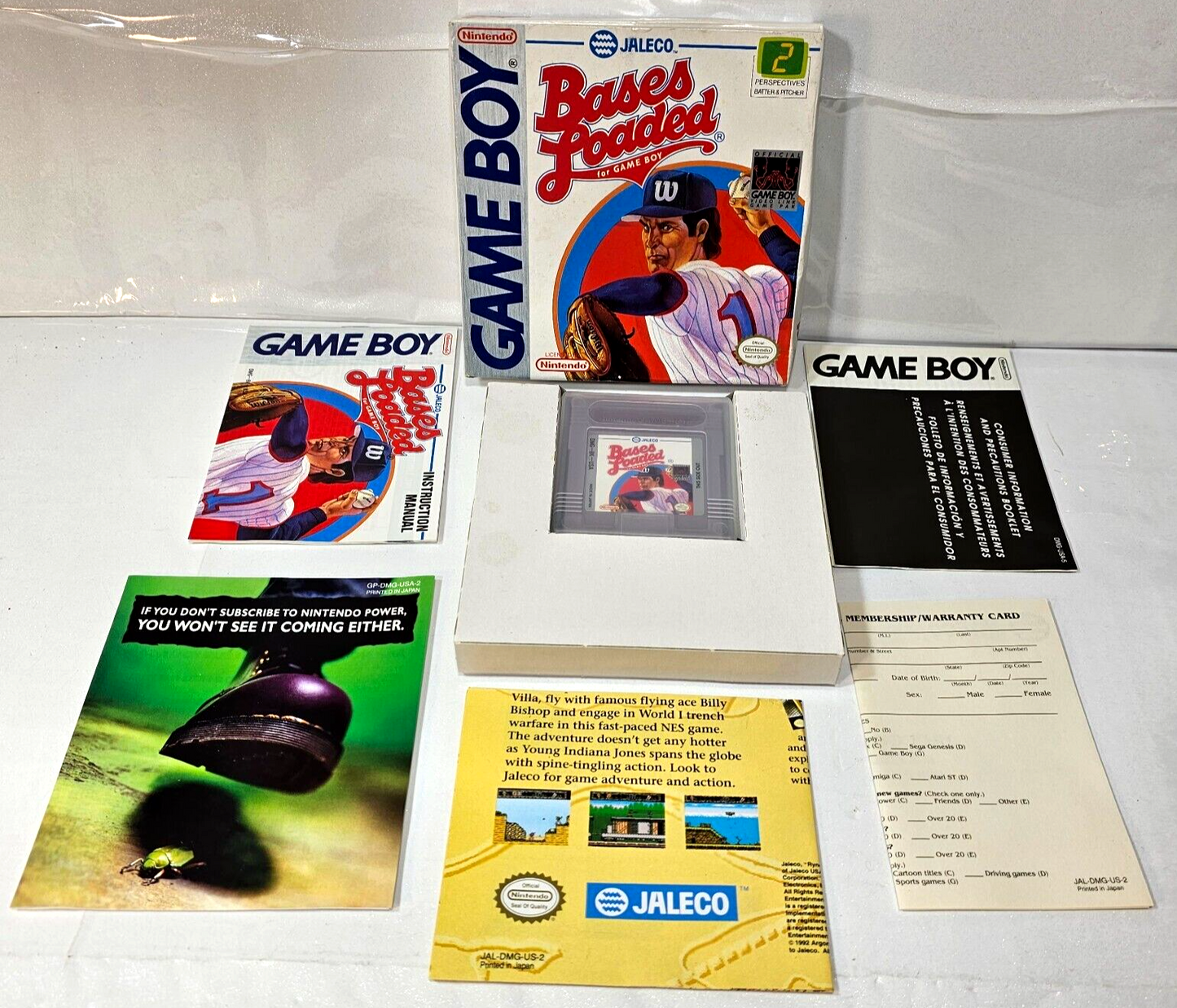 Bases Loaded (GameBoy, 1990) Game Box Manual Inserts Poster Registration -Tested
