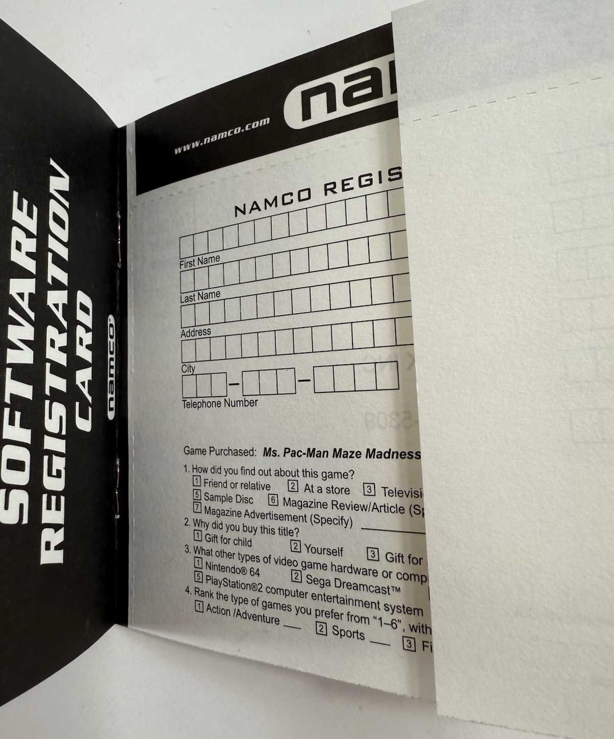 Ms. Pac-Man Maze Madness (Sony PlayStation, 2000) Game Case Manual Registration
