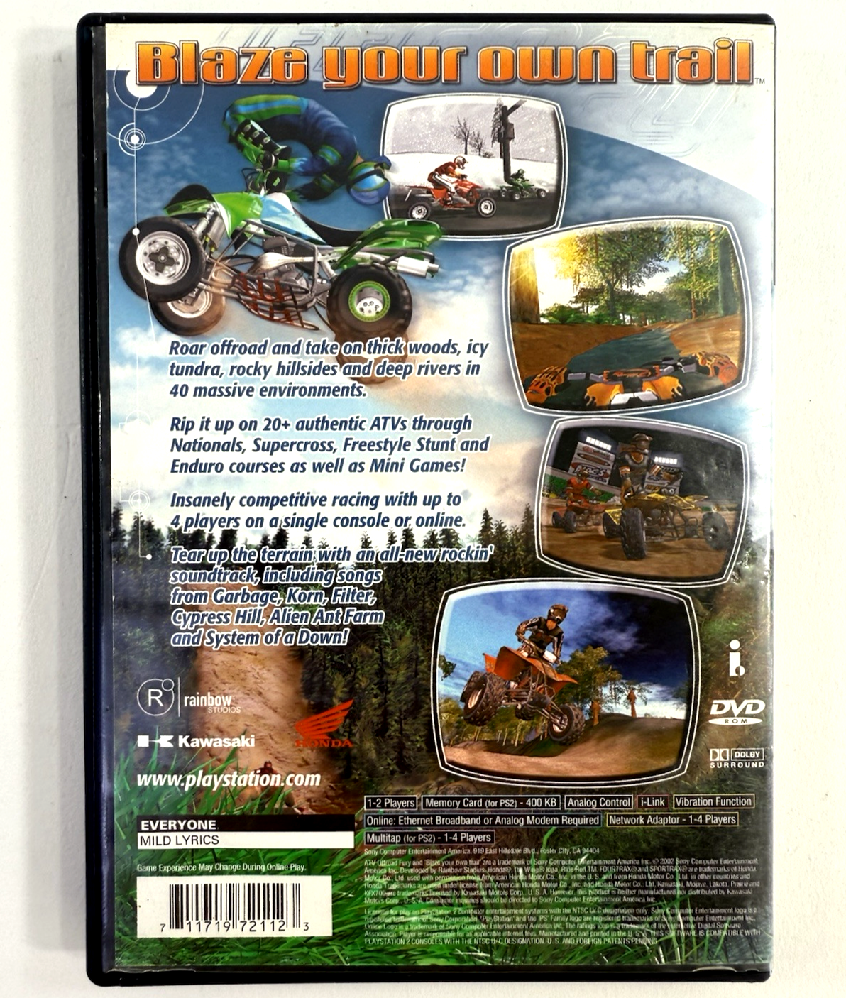 ATV Offroad Fury 2 (Sony PlayStation 2, 2002) Game and Case - Tested and Working