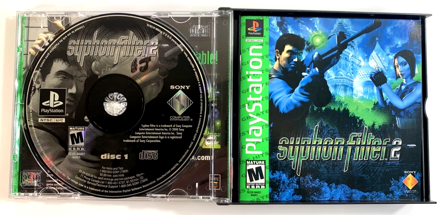 Syphon Filter 2 (Sony PlayStation, 2000) Game Discs Case Manual Insert - Tested