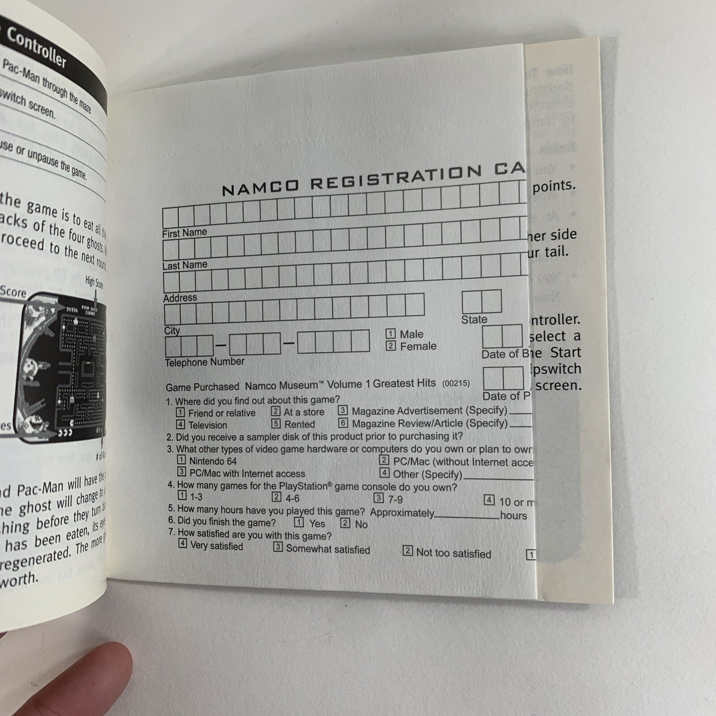 Namco Museum Vol. 1 (Sony PlayStation 1, 1995) Game Case Manual Registration CIB