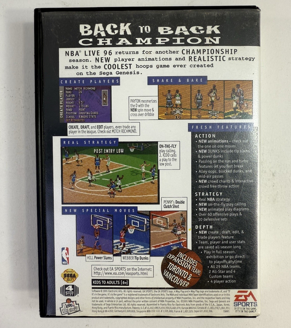 NBA Live 96 (Sega Genesis, 1995) Game Case Manual Inserts Registration - Tested
