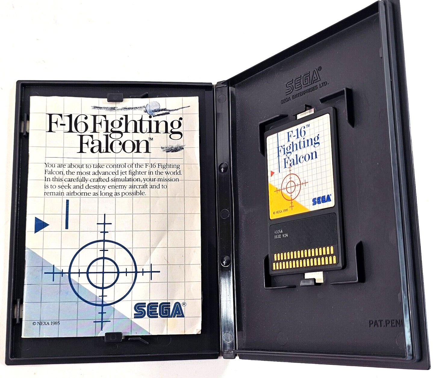 F-16 Fighting Falcon (Sega Master System, 1986) Game Card, Case, Manual - Tested