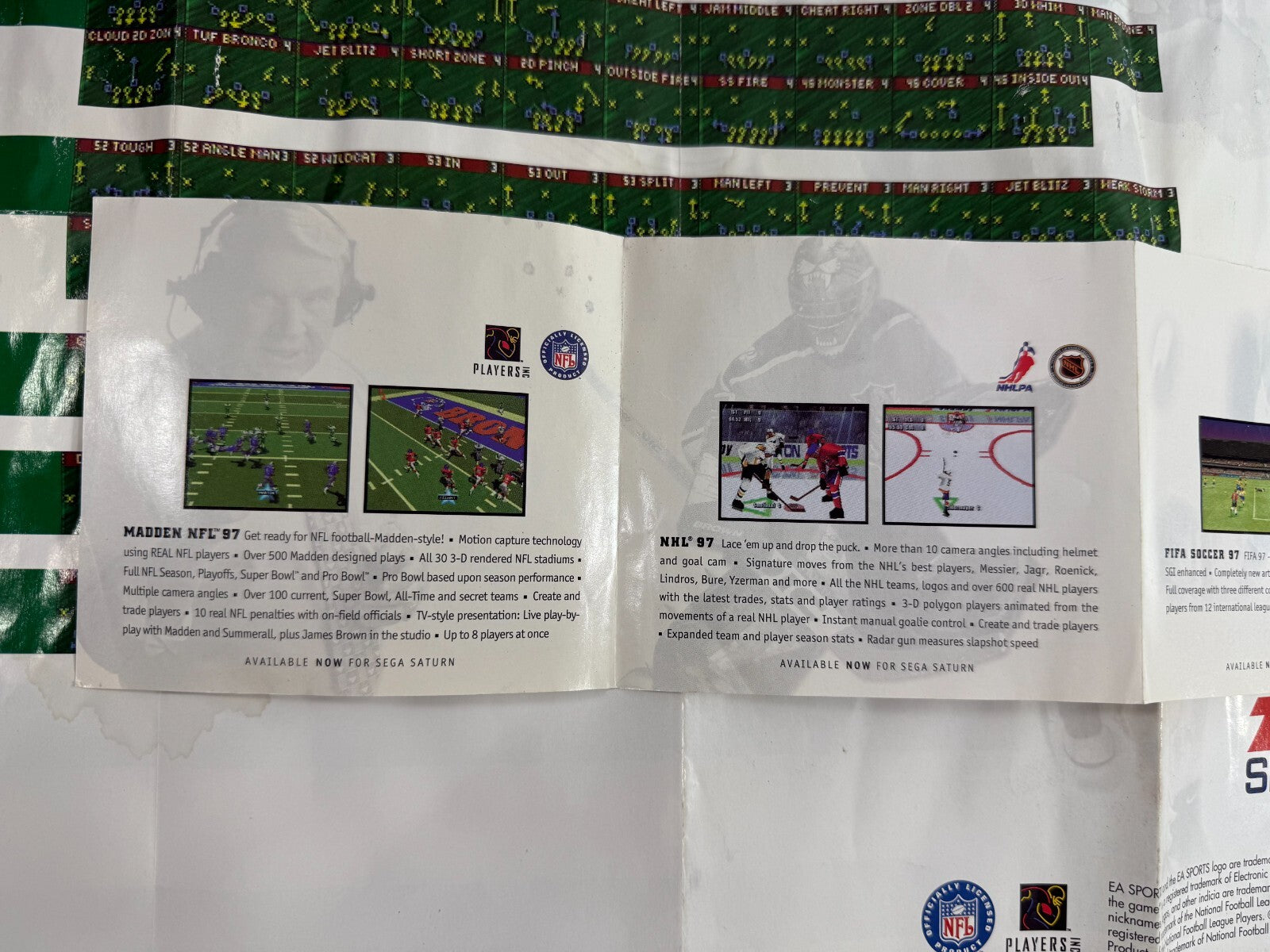 Madden NFL 97 (Sega Saturn, 1996) Game Case Manual Poster Insert - Tested