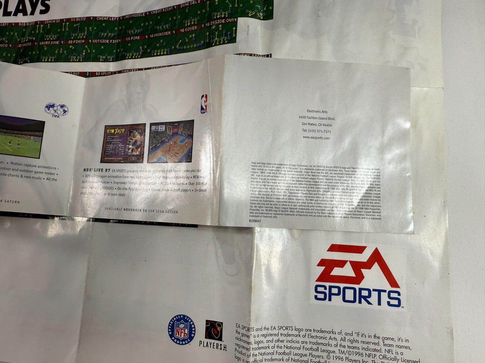 Madden NFL 97 (Sega Saturn, 1996) Game Case Manual Poster Insert - Tested