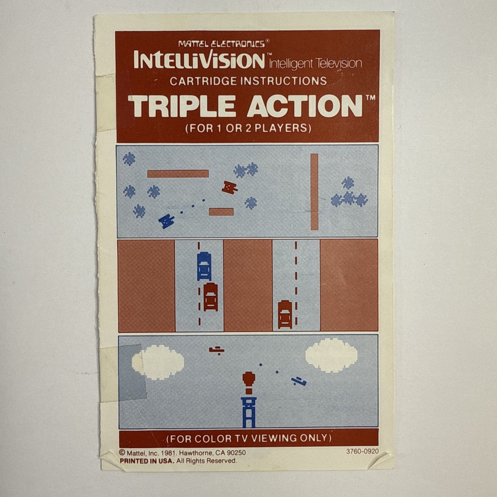 Triple Action (Intellivision, 1981) Game, Case, Manual, Overlays - Tested