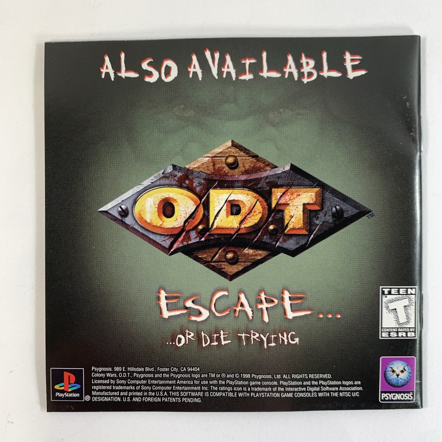 Colony Wars: Vengeance (Sony PlayStation 1, 1998) Game Case Manual Registration