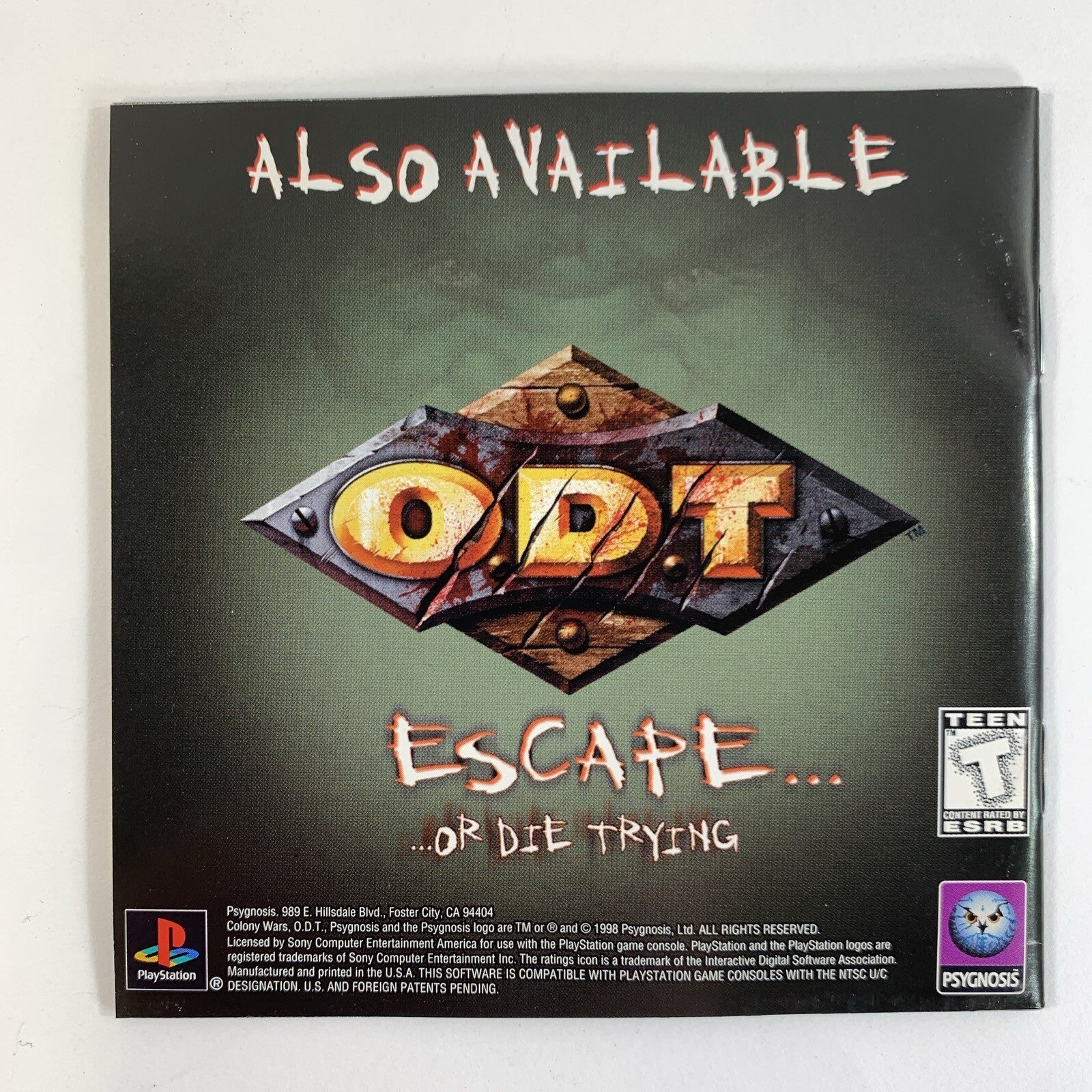 Colony Wars: Vengeance (Sony PlayStation 1, 1998) Game Case Manual Registration