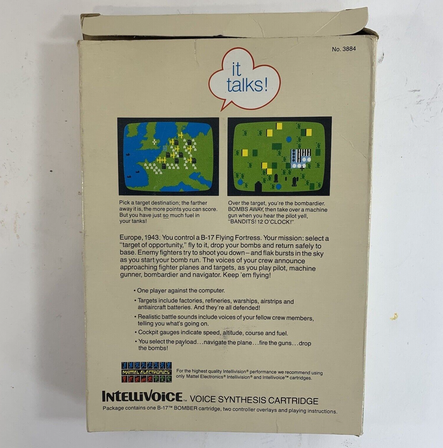 B-17 Bomber (Intellivision, 1982) Game Box Manual Overlay