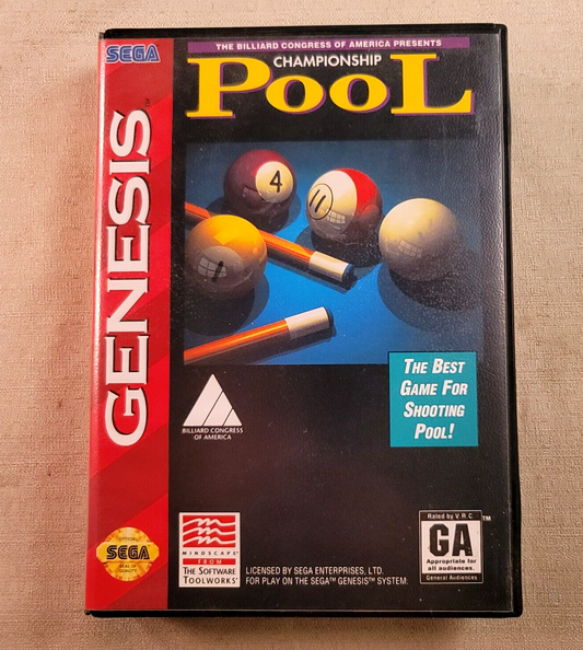 Championship Pool (Sega Genesis, 1993) Game Case Manual - Tested and Working