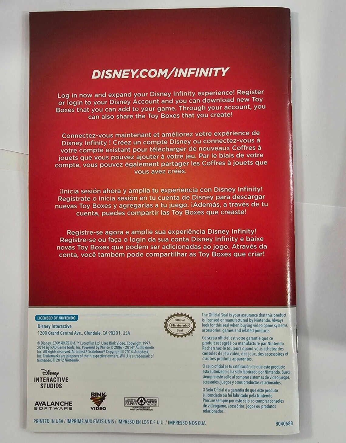 Disney Infinity: 3.0 Edition (Nintendo Wii U, 2015) Game Case Manual - Tested