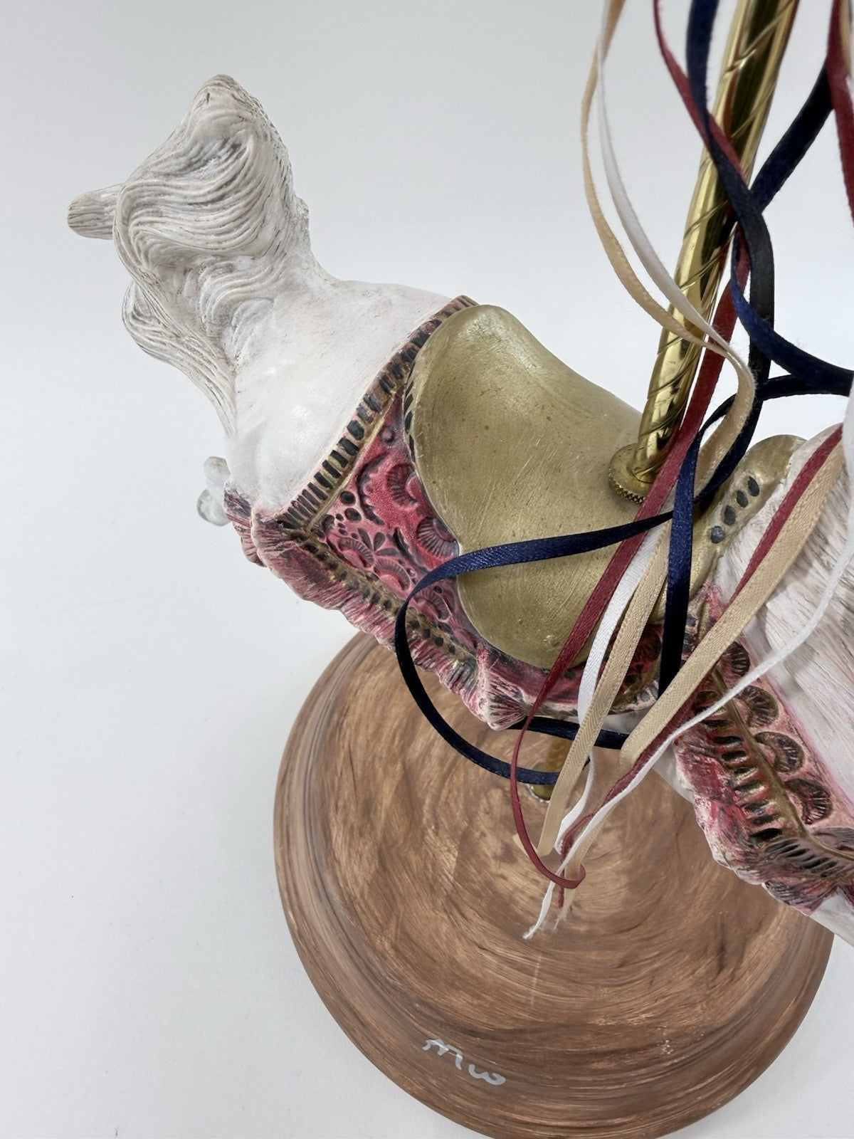 Large 13” Ceramic Carousel Horse Figurine with Ribbons Pink And Gold Trim