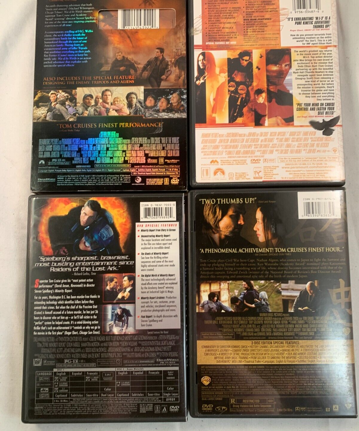 War of the Worlds (DVD bundle) Minority Report/MI:2/The Last Samurai Tom Cruise