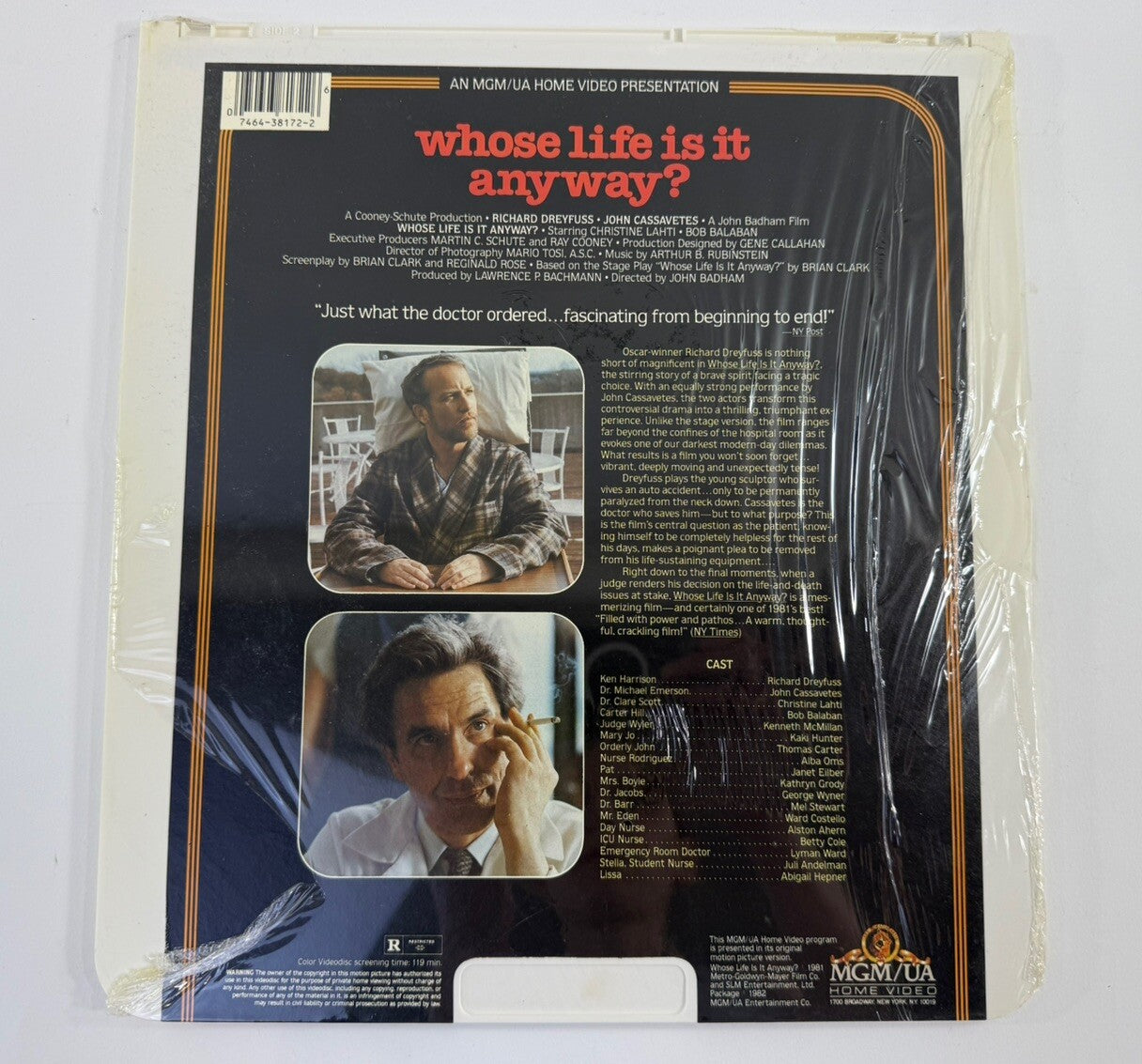 Whose Life Is It Anyway? (CED Videodisc, 1981) Factory Sealed