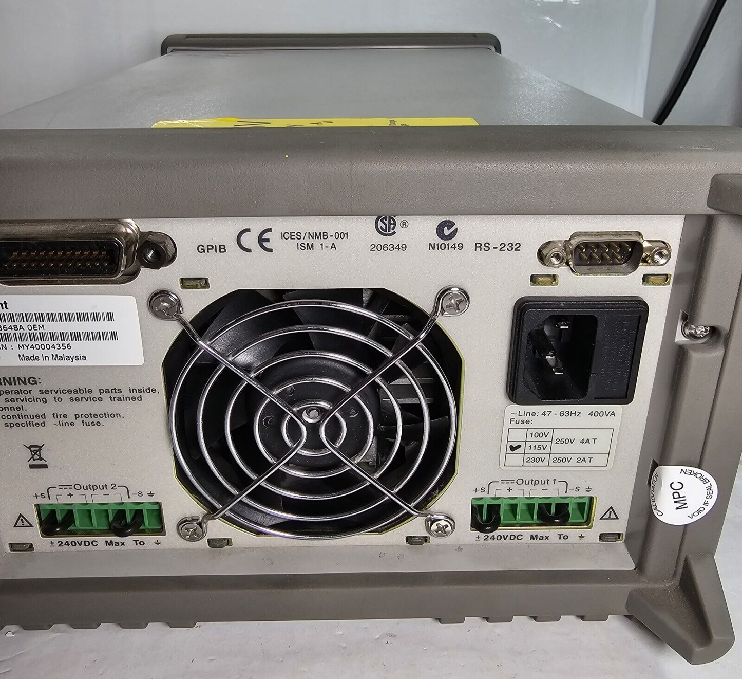 Agilent E3648A Dual Output DC Power Supply 0-8V,5A/0-20V,2.5A - Tested - 4356