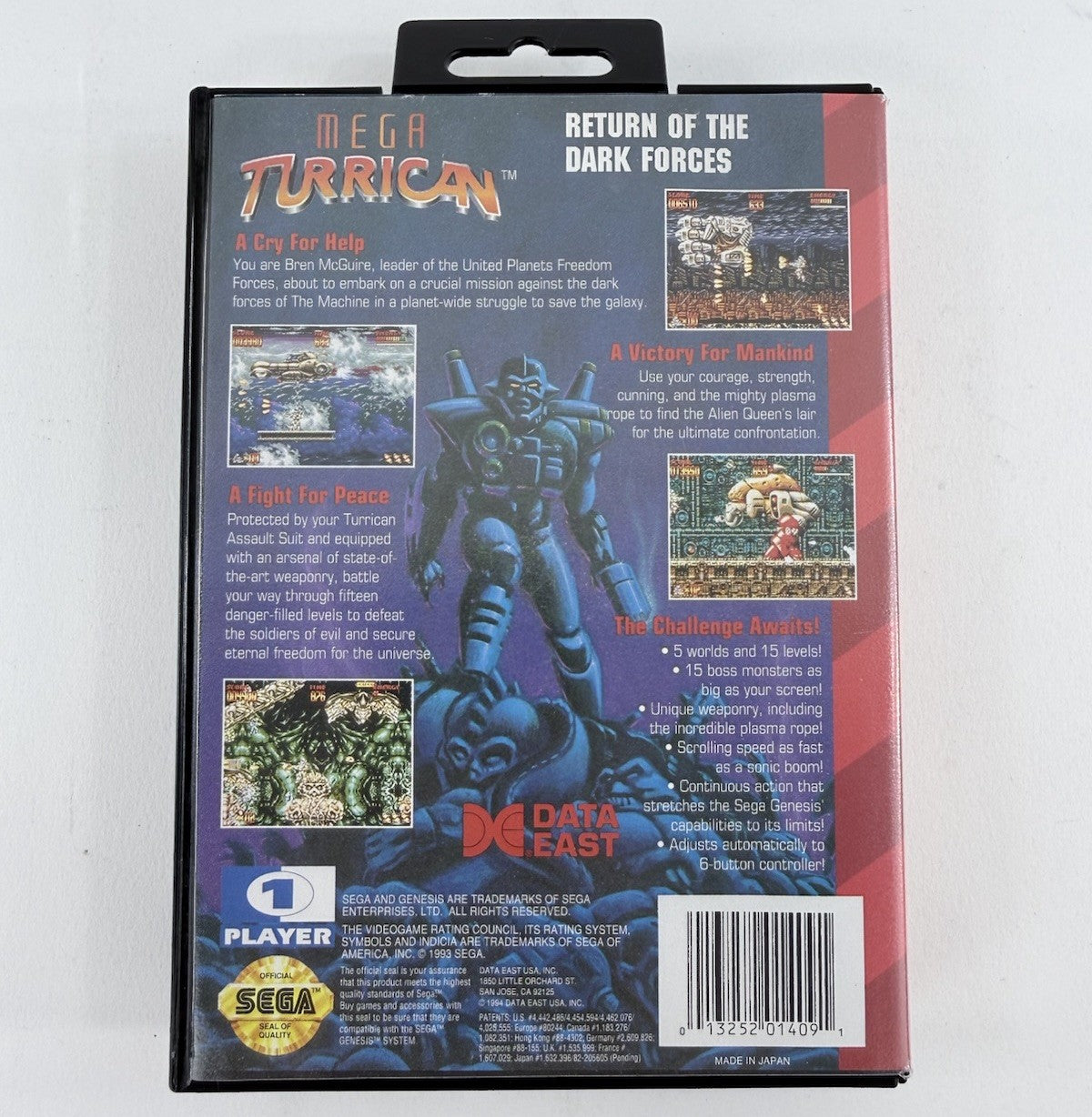 Mega Turrican (Sega Genesis, 1994) Game Case Manual Registration - Tested