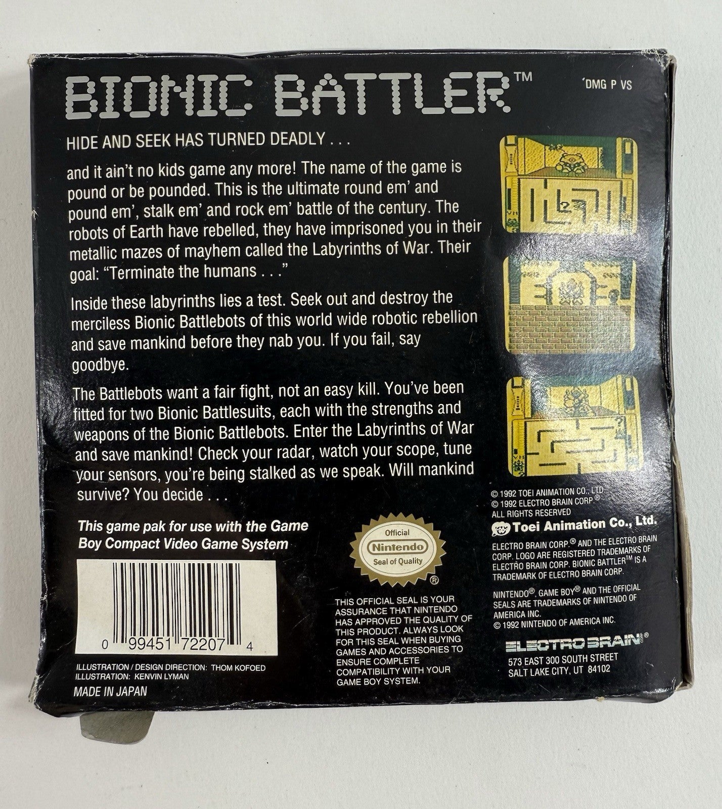 Bionic Battler (Nintendo GameBoy, 1992) Game Box Manual Registration Inserts