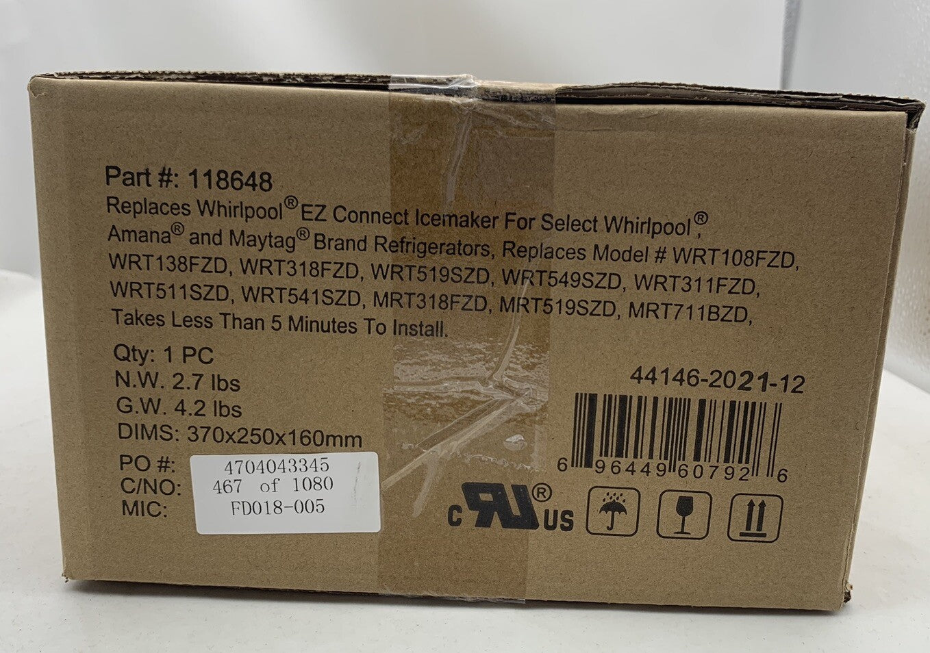 Replacement Ice Maker Kit Replaces Whirlpool EZ Connect Ice Maker Part#: 118648