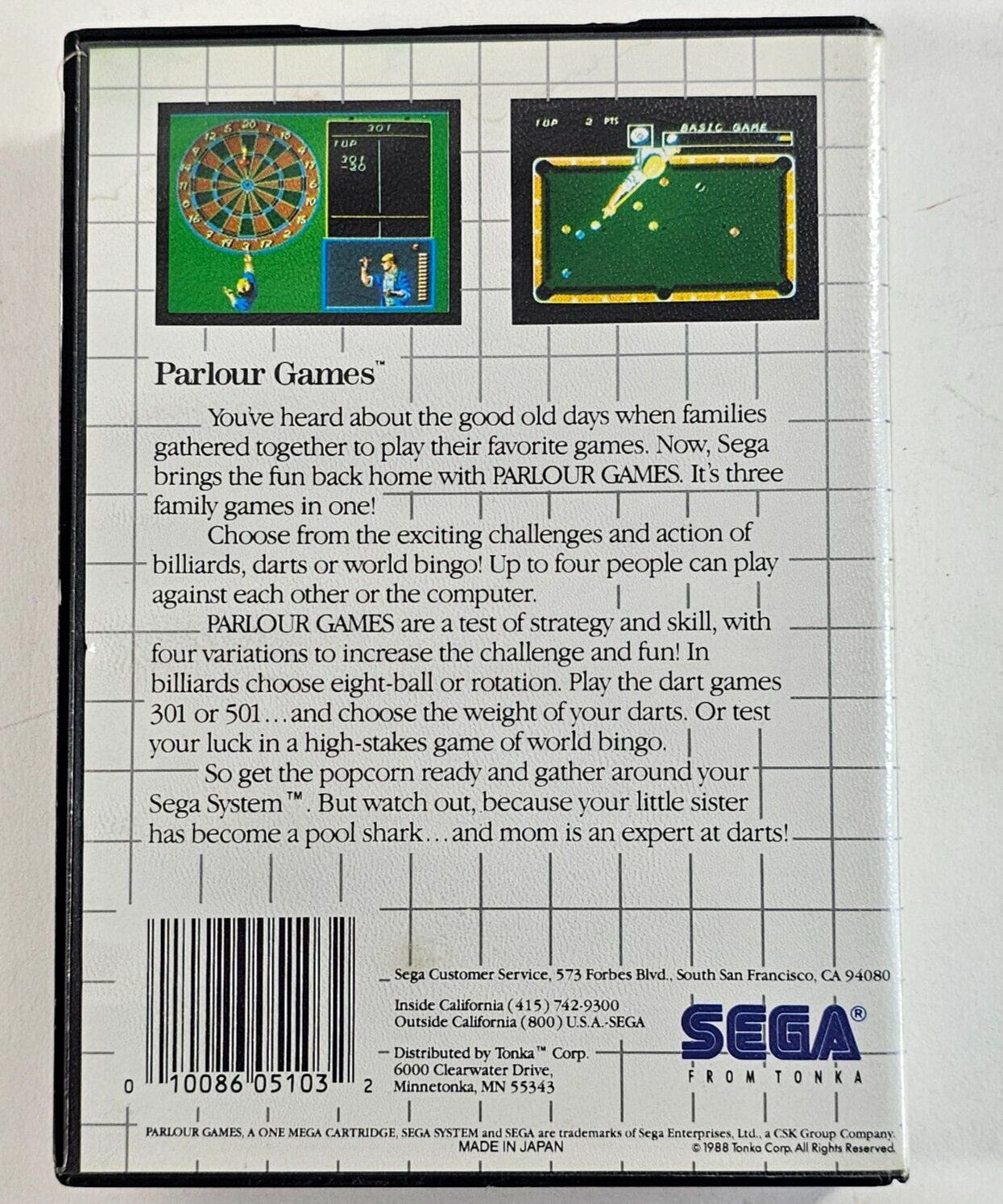 Parlour Games (Sega Master System, 1988) Game Case Manual - Tested and Working