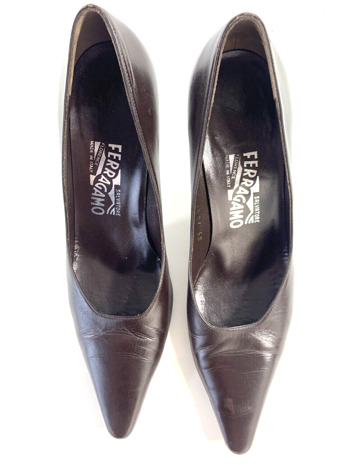 Salvatore Ferragamo Size 7.5 AA Brown Leather Heels Pointed Toe Dress Shoes