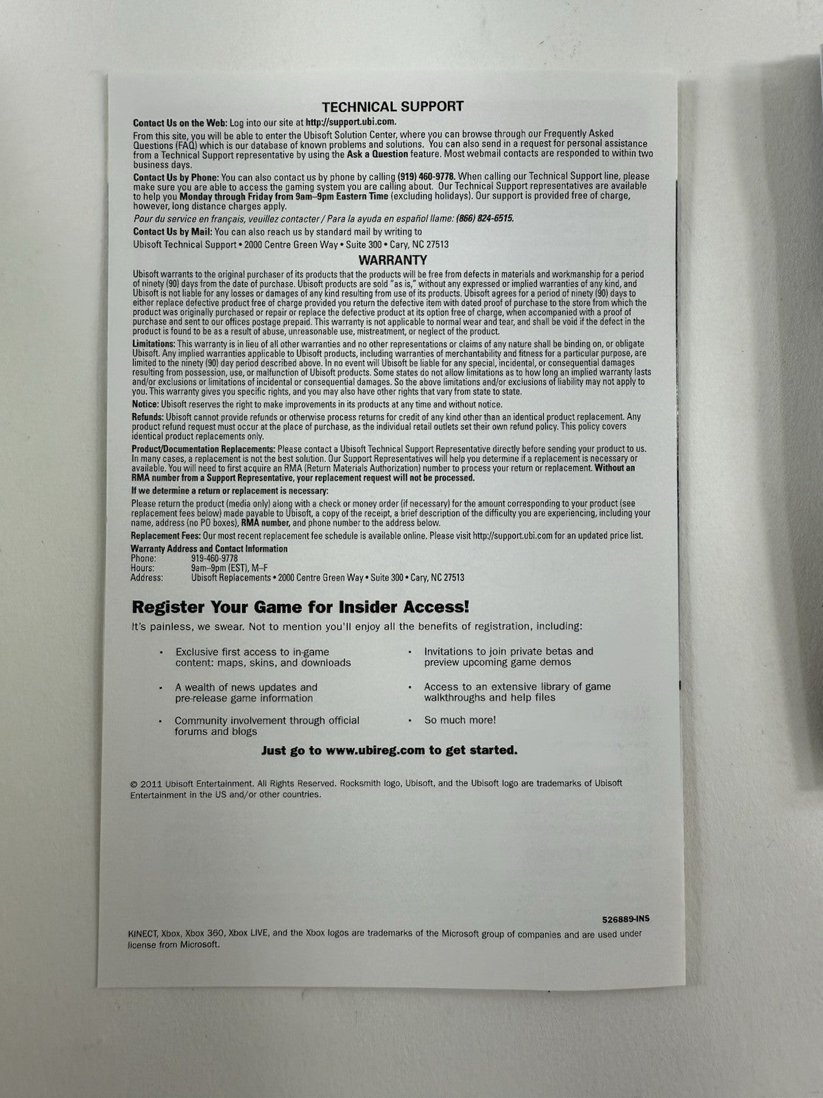 Rocksmith (Microsoft Xbox 360, 2011) Game Case Manual Insert - Tested