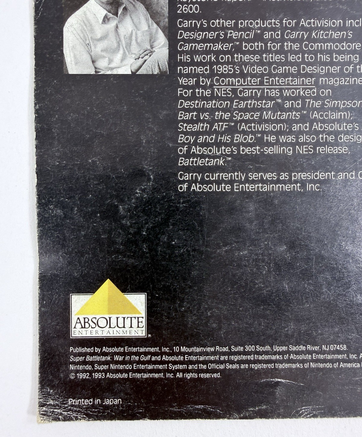 Garry Kitchen's Super Battletank War In The Gulf Instruction Manual SNS-SB-USA-1