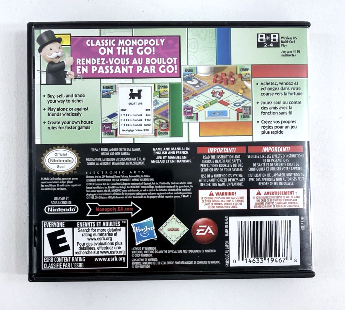 Monopoly (Nintendo DS, 2010) Game Case Manual Insert - Tested and Working