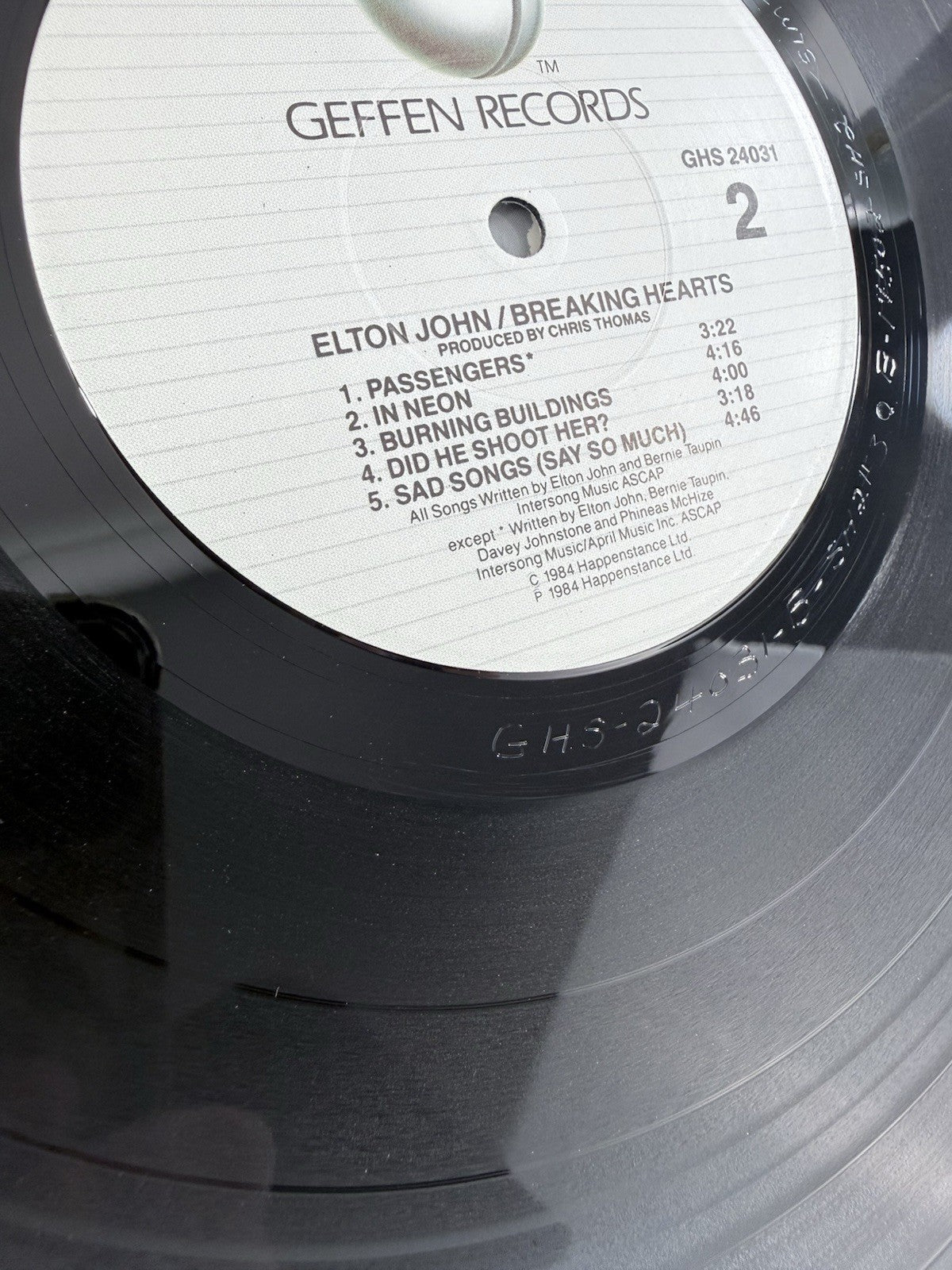 Elton John: Breaking Hearts GHS-24031 LP (Vinyl Record, 1984) Tested and Working