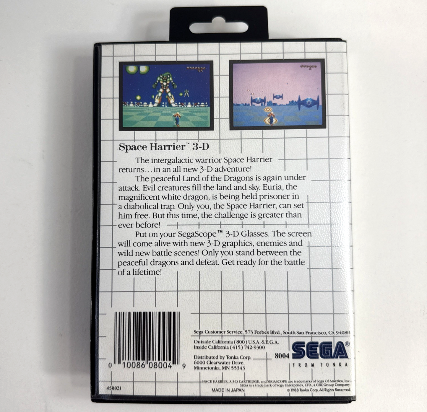 Space Harrier 3-D (Sega Master System, 1988) Game and Case - Tested and Working