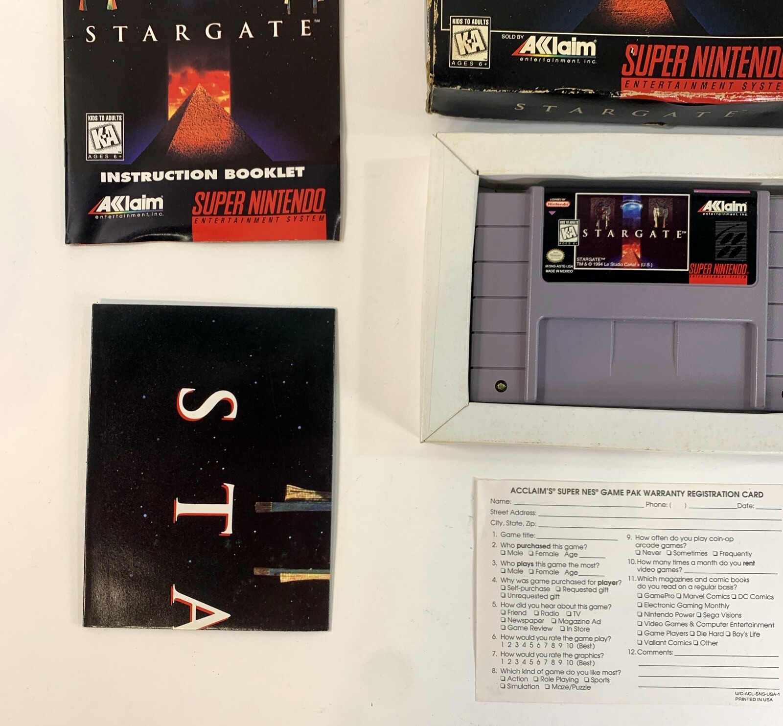 Stargate (Super Nintendo, 1991) Game, Box, Manual, Poster, Insert, Registration