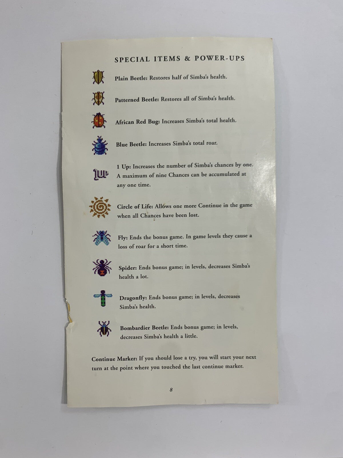 The Lion King (Sega Genesis, 1994) Game Box Manual Insert - Tested and Working